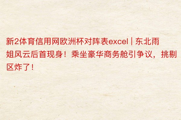 新2体育信用网欧洲杯对阵表excel | 东北雨姐风云后首现身！乘坐豪华商务舱引争议，挑剔区炸了！